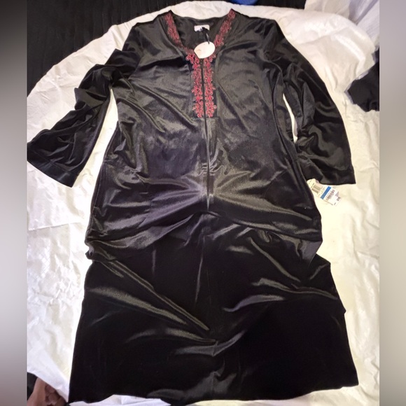 Charter Club by Macy’s Half Zip Stretch Velvet Embroidered Lounge Robe/Kaftan XL - Picture 1 of 5